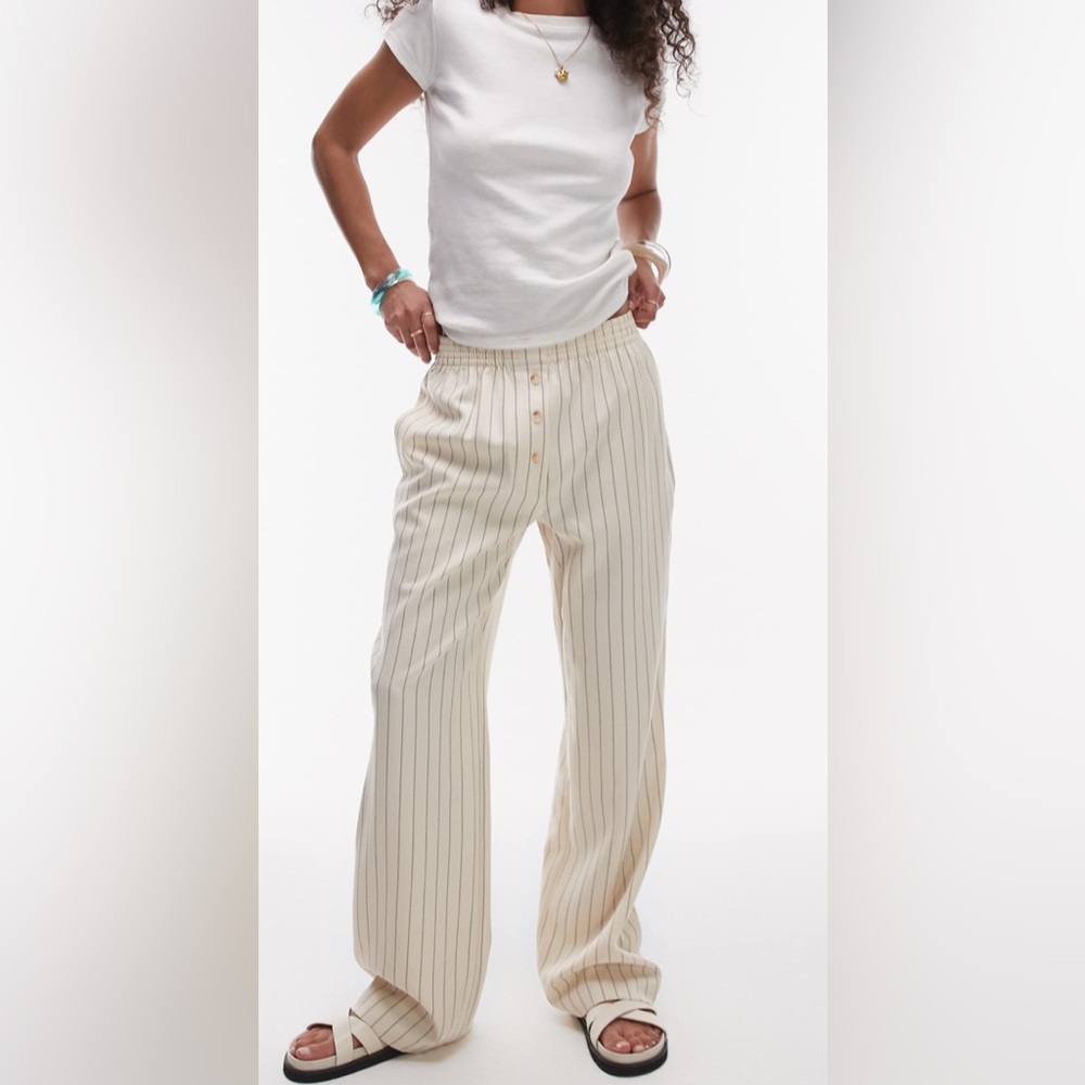 Topshop pinstripe Bobbi boxer sweatpants in beige